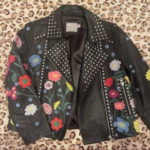 ASOS Leather Jacket with Embroidered Flowers